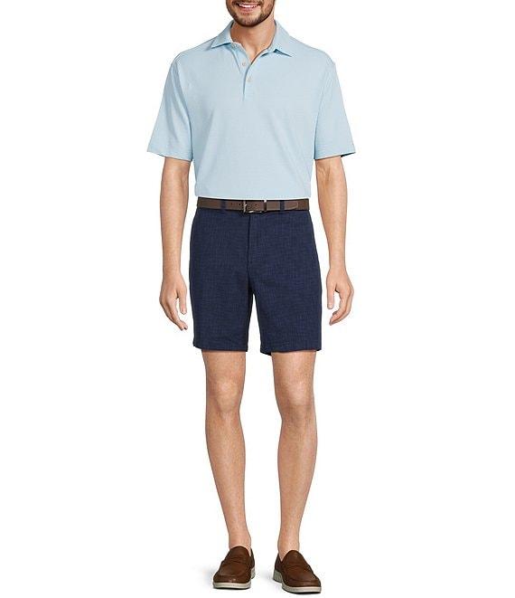 Roundtree & Yorke True Blue 8#double; Inseam Classic Flat Front Crosshatch Texture Pull On Shorts Product Image