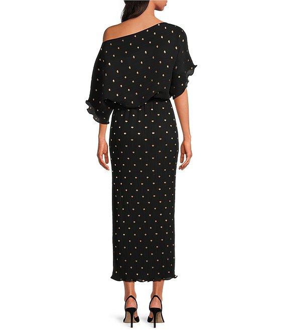 Never Fully Dressed Tilly Plisse Gold Fleck Print One Shoulder Neck Short Sleeve Maxi Dress Product Image