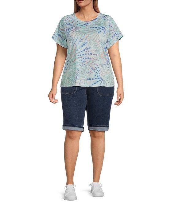 Democracy Plus Size Tie-Dye Knit Crew Neck Short Sleeve Boyfriend Tee Shirt Product Image