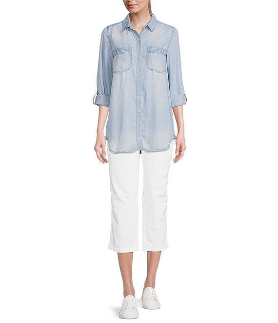 Intro Long Roll-Tab Sleeve Button Front Slub Lyocell Shirt Product Image