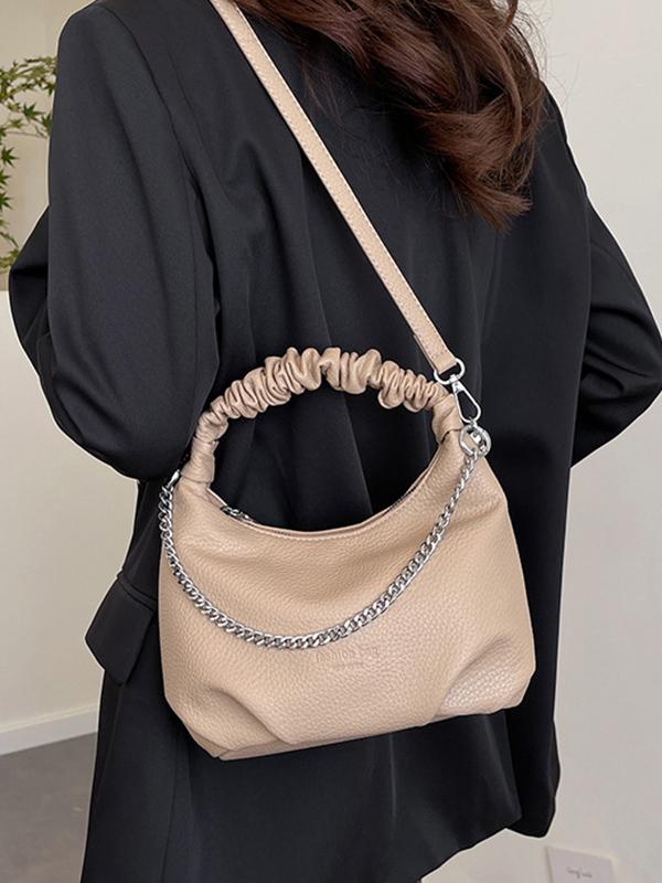 Chains Pleated Solid Color Zipper Crossbody Bags Handbags Product Image