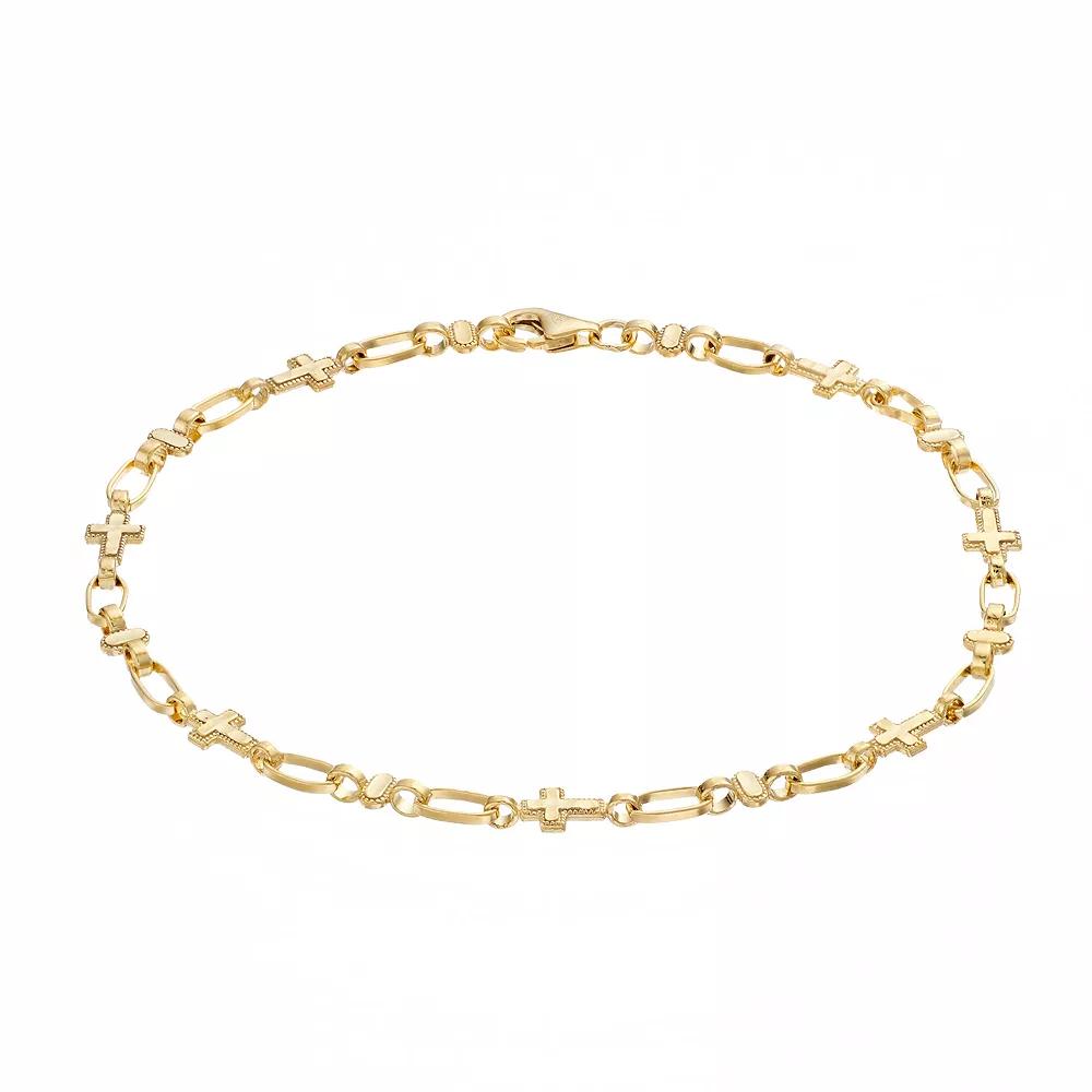 Kristen Kesho Sterling Silver Oval & Cross Link Bracelet, Women's, Size: 7.5", Gold Tone Product Image