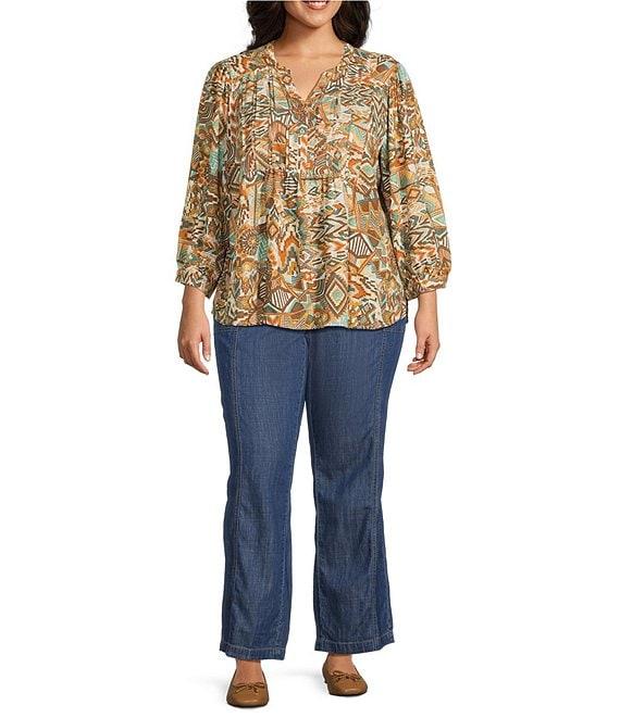 Nurture Plus Size 3/4 Sleeve Pintucked Yoke Blouse Product Image