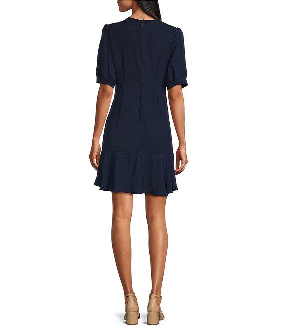 Leslie Fay Short Sleeve Keyhole Neck Fit and Flare Dress Product Image