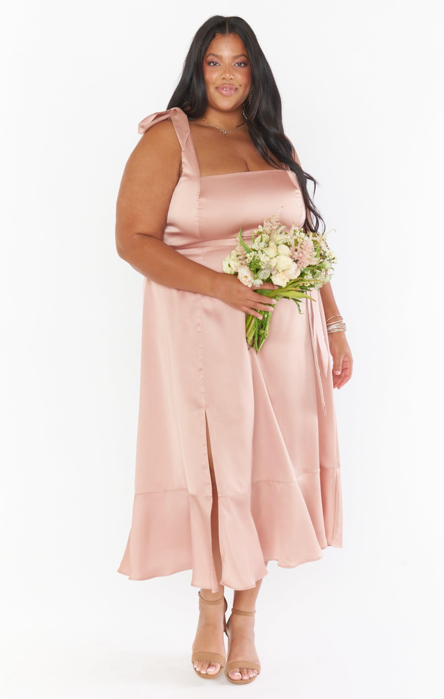 Claire Midi Dress ~ Rose Gold Luxe Satin Product Image