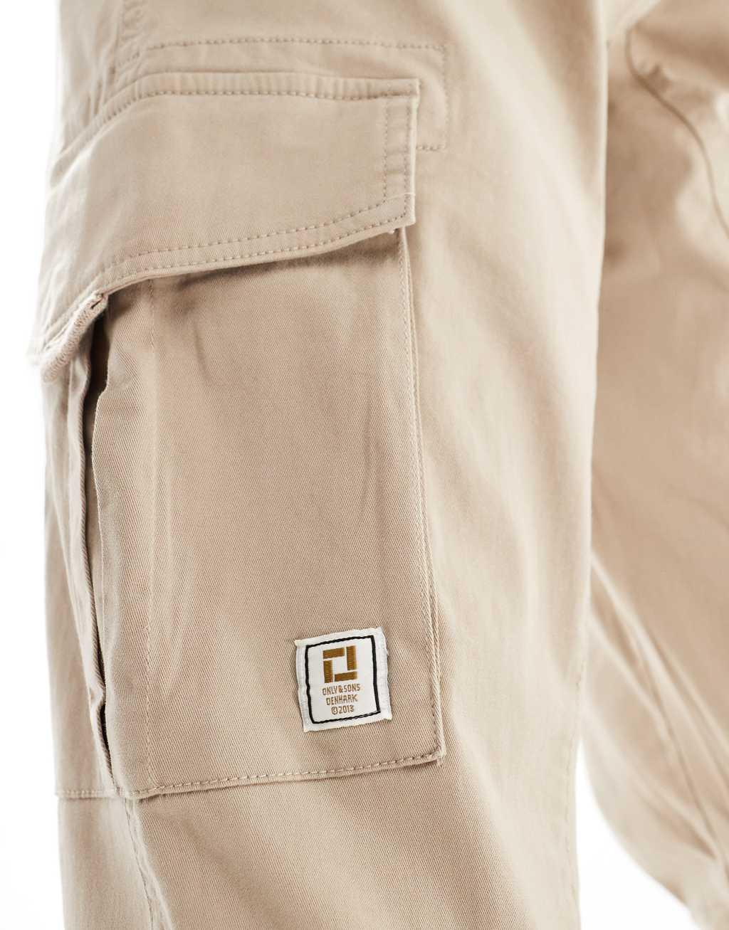 Only & Sons slim fit cargo pants in beige Product Image