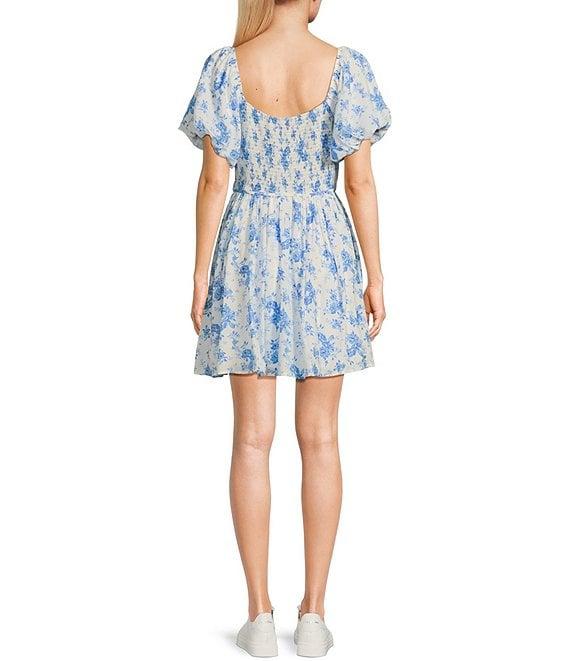 I.N. San Francisco Floral Print Square Neck Bubble Sleeve Smocked Back Dress Product Image