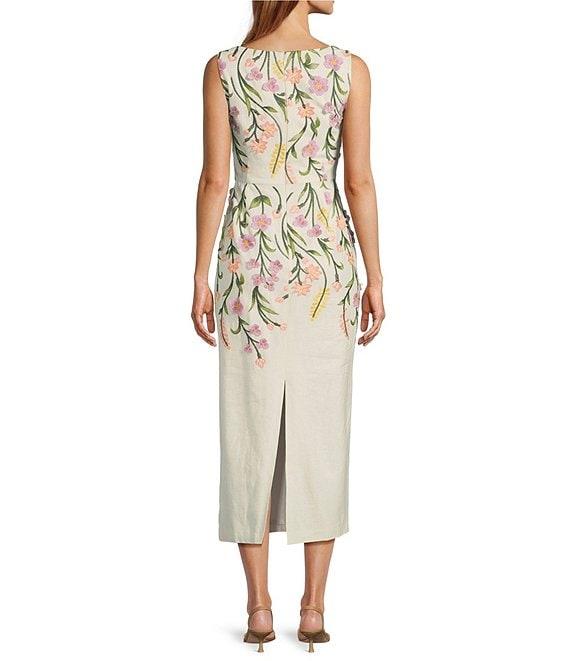 Antonio Melani Halo Linen Blend Floral Embroidered Sleeveless Midi Dress Product Image