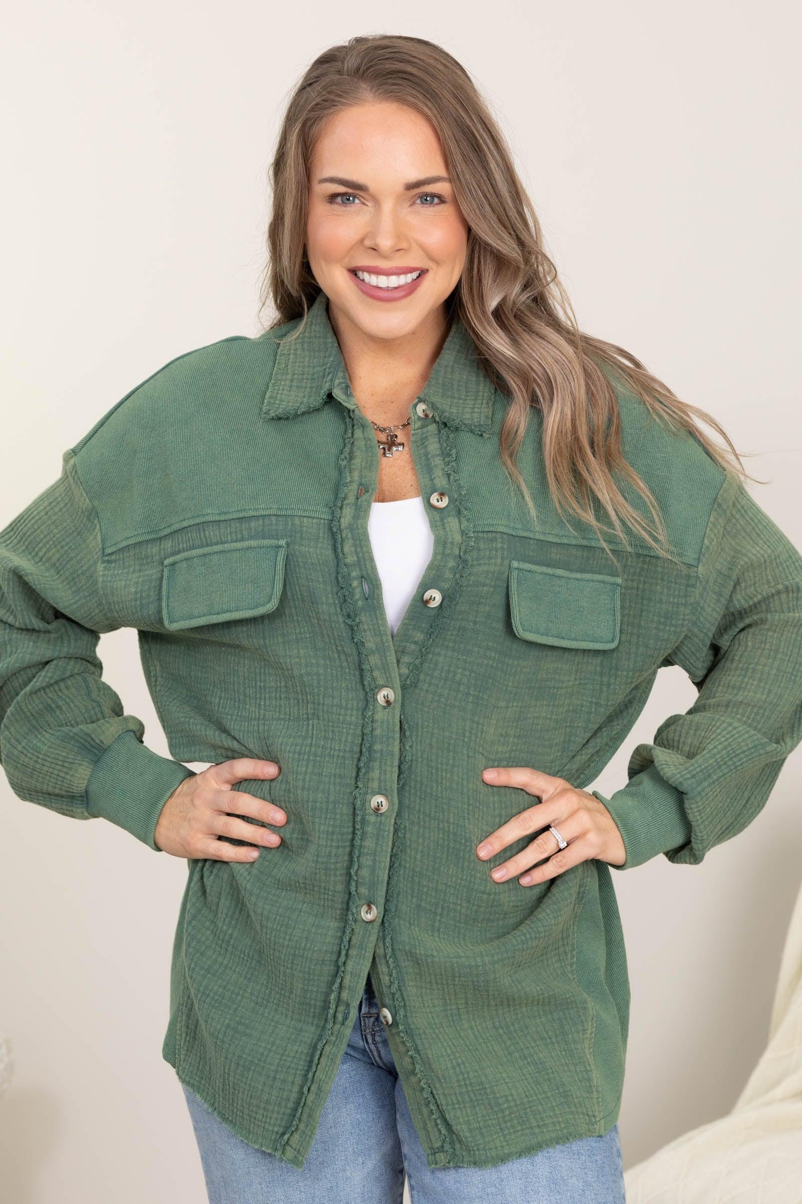 Garment Dyed Boyfriend Fit Button Up Top Product Image