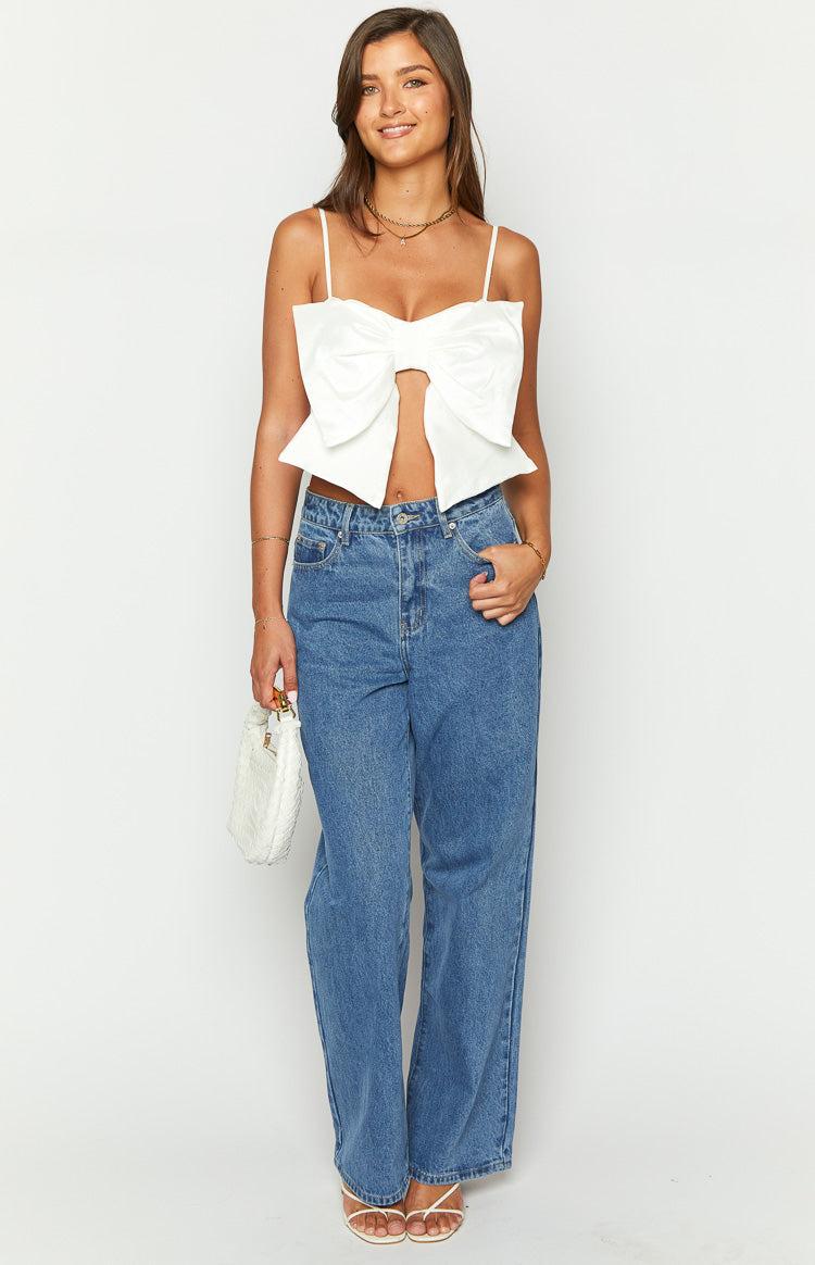 Isolde White Bow Crop Top Girls Product Image