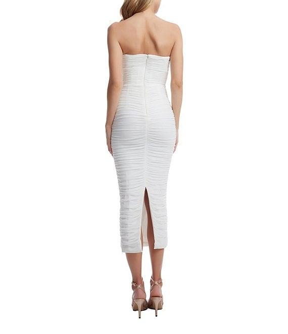 Dress the Population Ferra V-Neck Sleeveless Ruched Midi Bodycon Dress Product Image