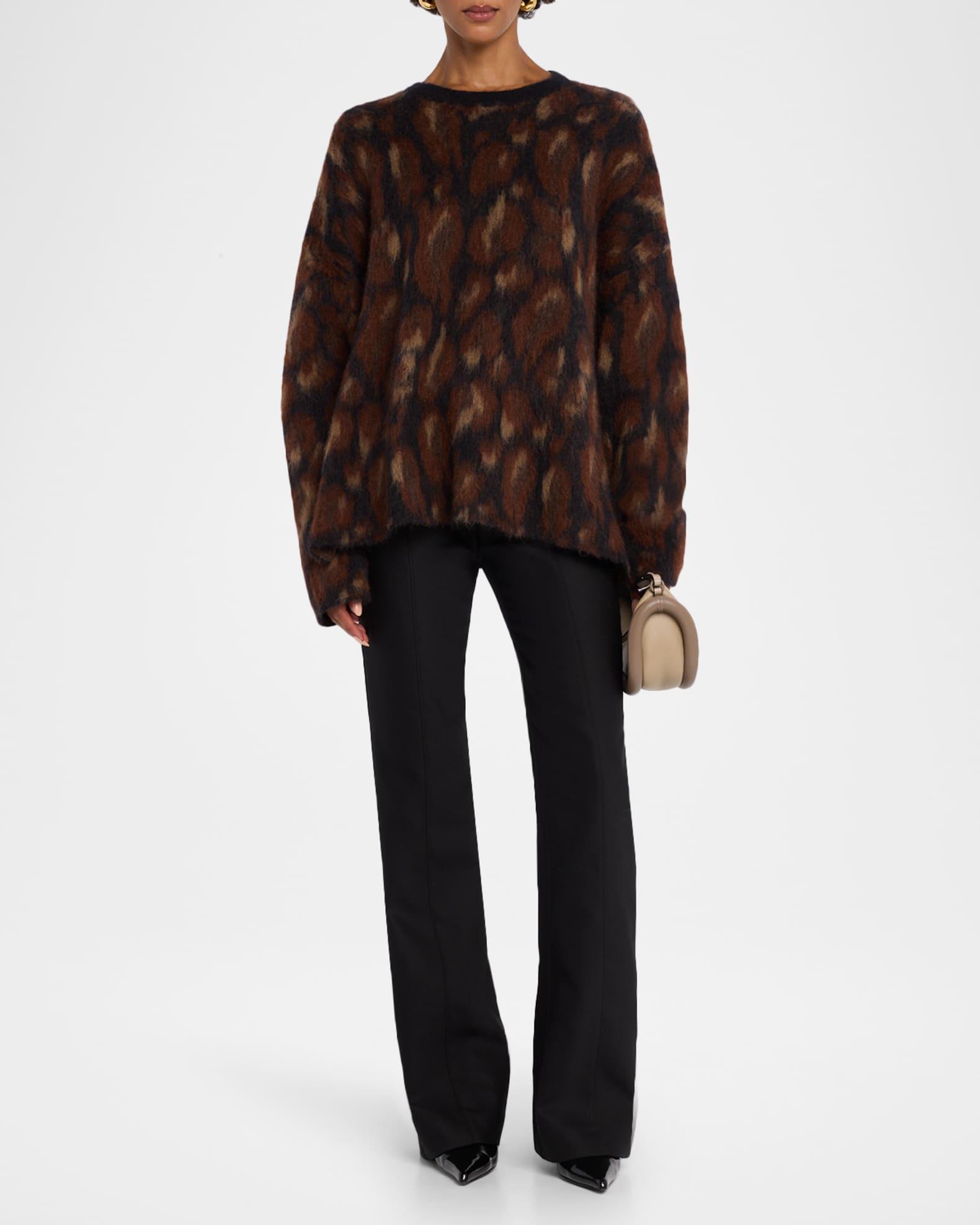 Oversized Leopard Jacquard Crewneck Sweater Product Image