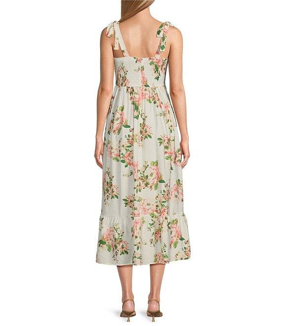 Leslie Fay Square Neck Sleeveless Tie Strap Flounce Skirt Midi Dress Product Image