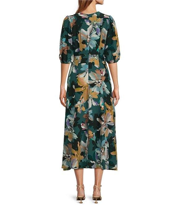 tyler boe Frankie Woven Floral Print Round Neck Short Sleeve A-Line Dress Product Image