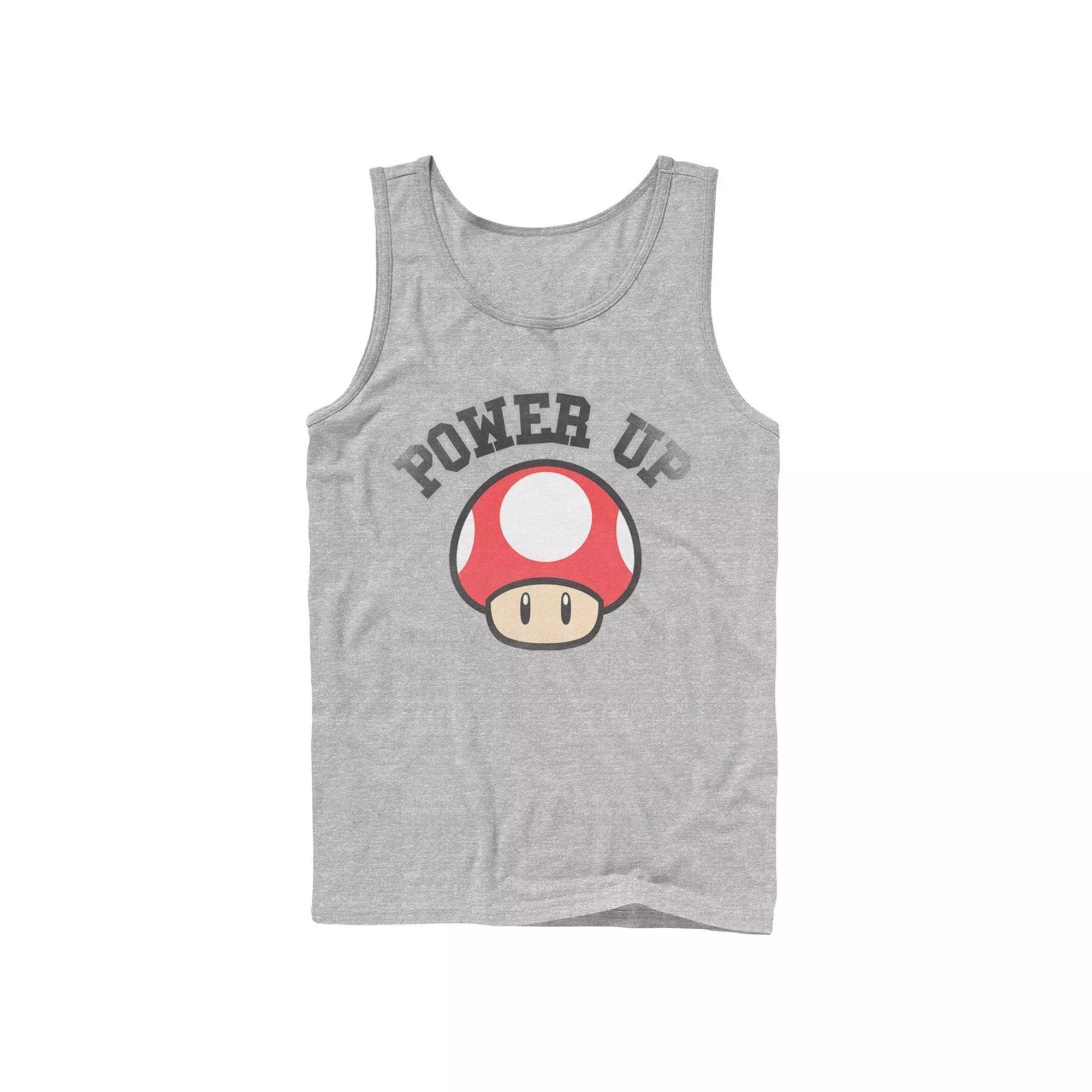 Men's Nintendo Super Mario Power Up Mushroom Distressed Portrait Tank Top, Size: Large, Athletic Grey Product Image