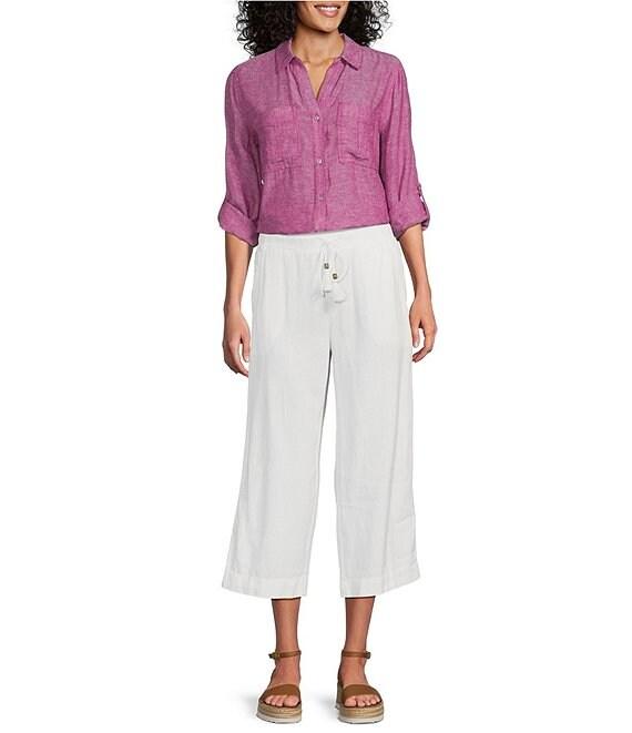 Westbound Petite Size 3/4 Roll-Tab Sleeve Point Collar Y-Neck Button Front Shirt Product Image