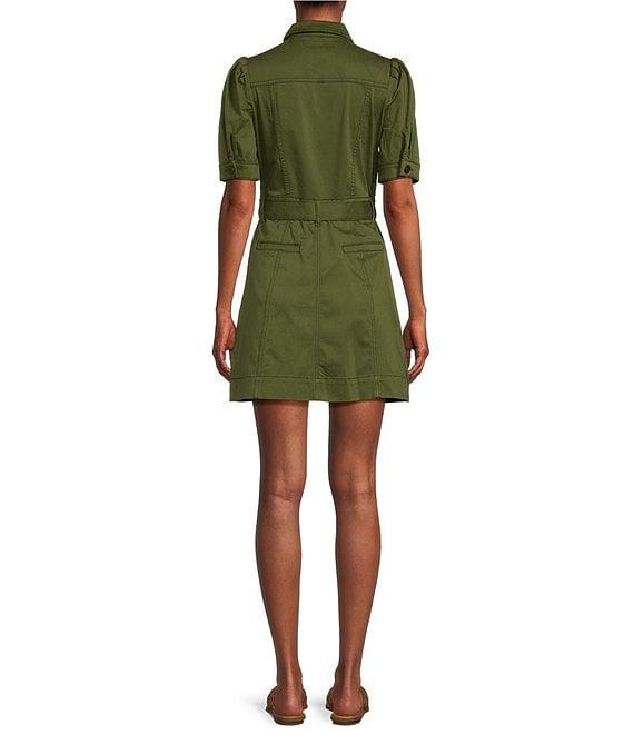 Chelsea & Violet Short Puff Sleeve Button Front Washed Canvas Belted Mini Dress Product Image