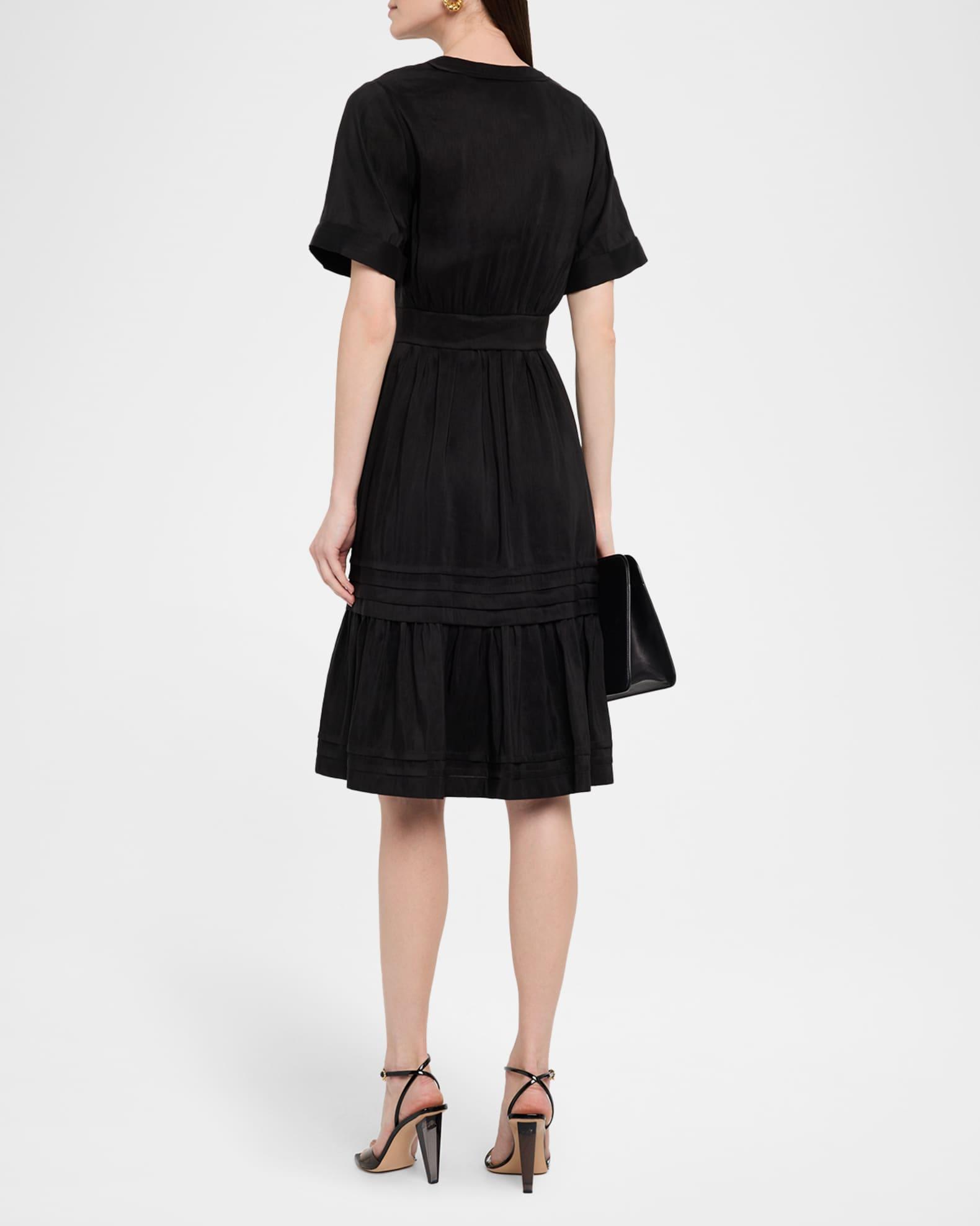 Miranda Pintuck Tiered Linen-Silk Midi Dress Product Image