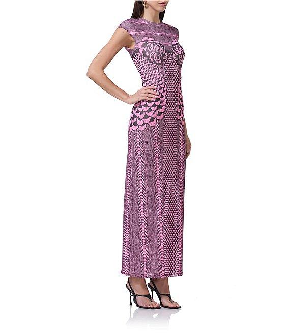 AFRM Cody Petal Print Mesh Crew Neck Cap Sleeve Dress Product Image