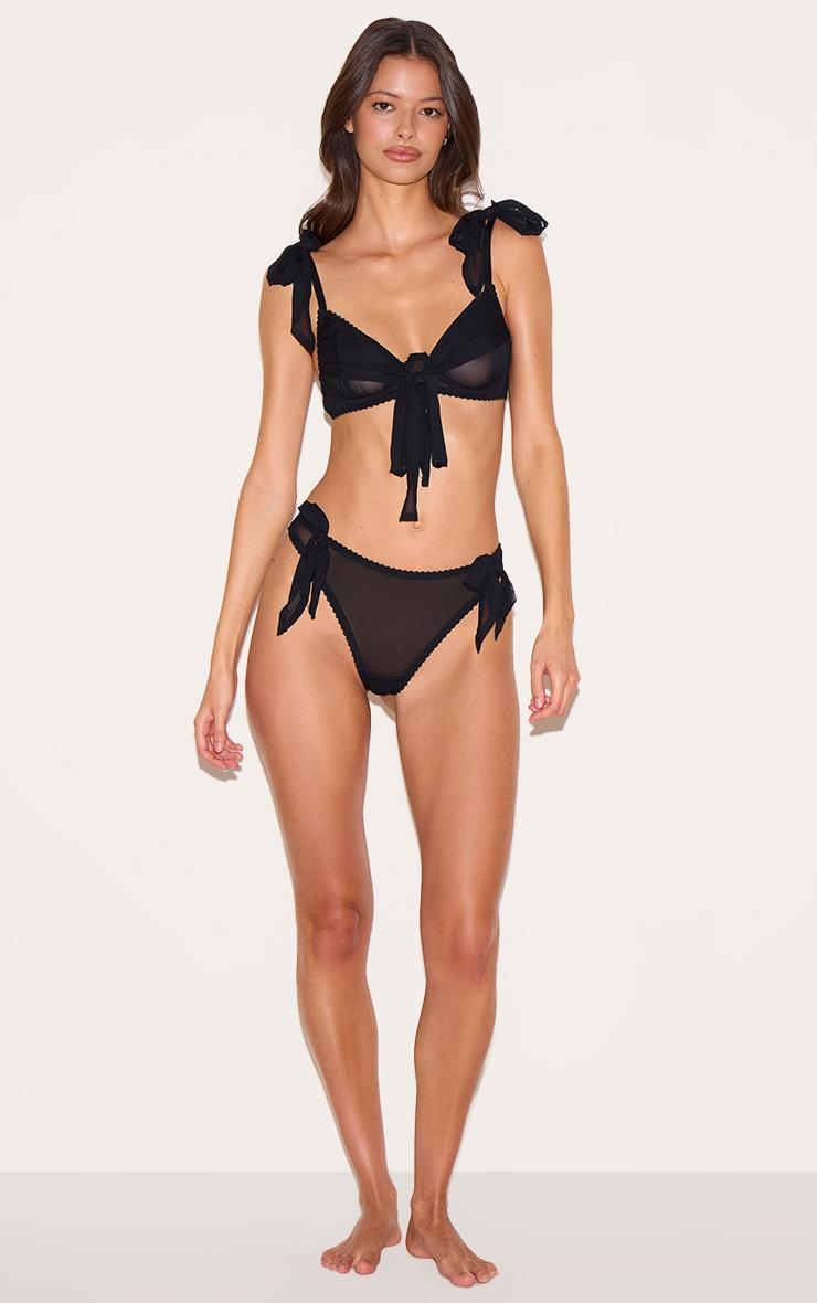Black Mesh Bow Detail Lingerie Set Product Image
