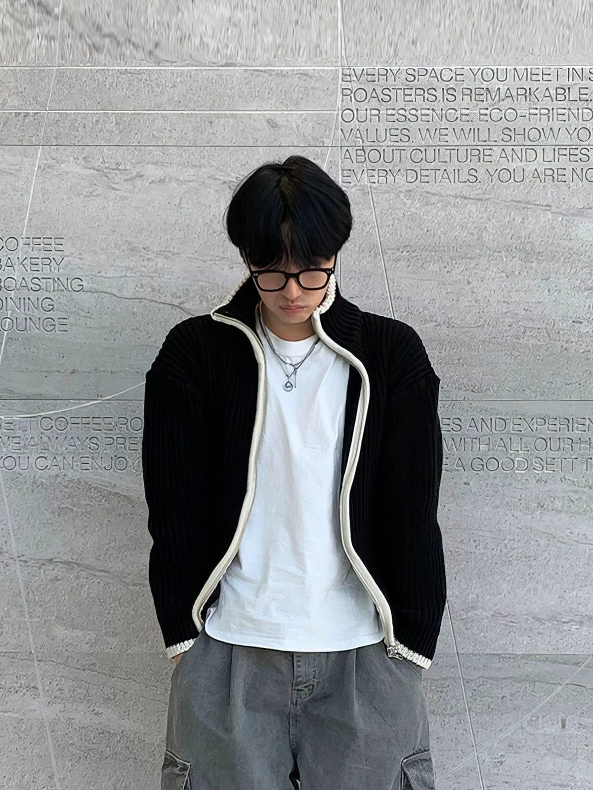 RT No. 12269 BLACK KNIT COLLAR ZIP-UP JK Product Image