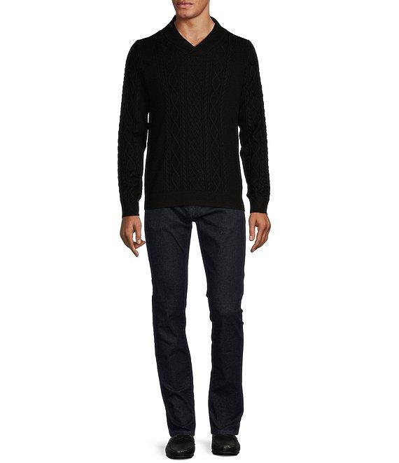 Murano Inflorescence Collection Solid Cable Textured Wool Blend Shawl Collar Sweater Product Image