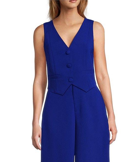 Sugarlips Chelsea Button Up Cropped V-Neck Sleeveless Coordinating Vest Product Image