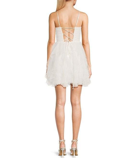 Pear Culture Sweetheart Corset Mesh Corkscrew Short Dress Product Image