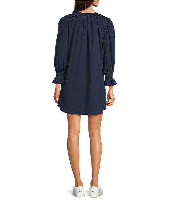Addison Bay Sailor Solid Woven Long Puff Sleeve Button Front A-Line Dress Product Image