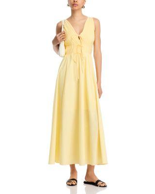 V Neck Tie Front Yellow Midi Dress Product Image