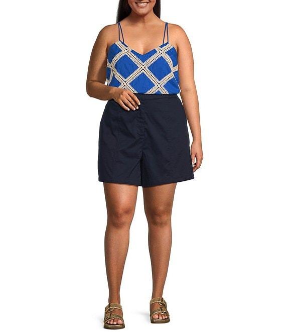 Skies Are Blue Plus Size Macrame Embroidered Double Strap Tank Top Product Image