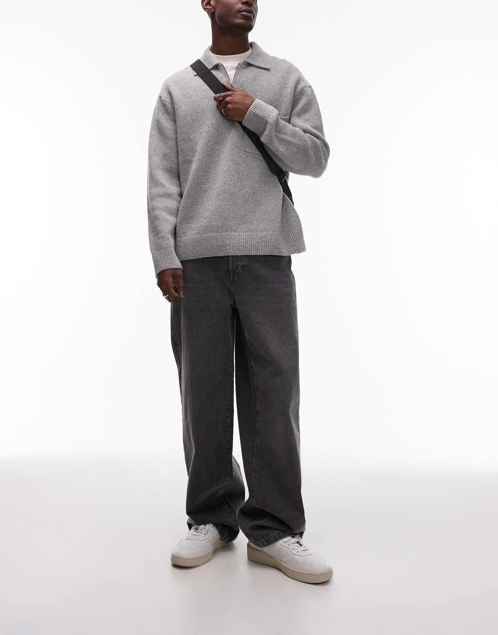 Topman baggy jeans in washed black | ASOS Product Image