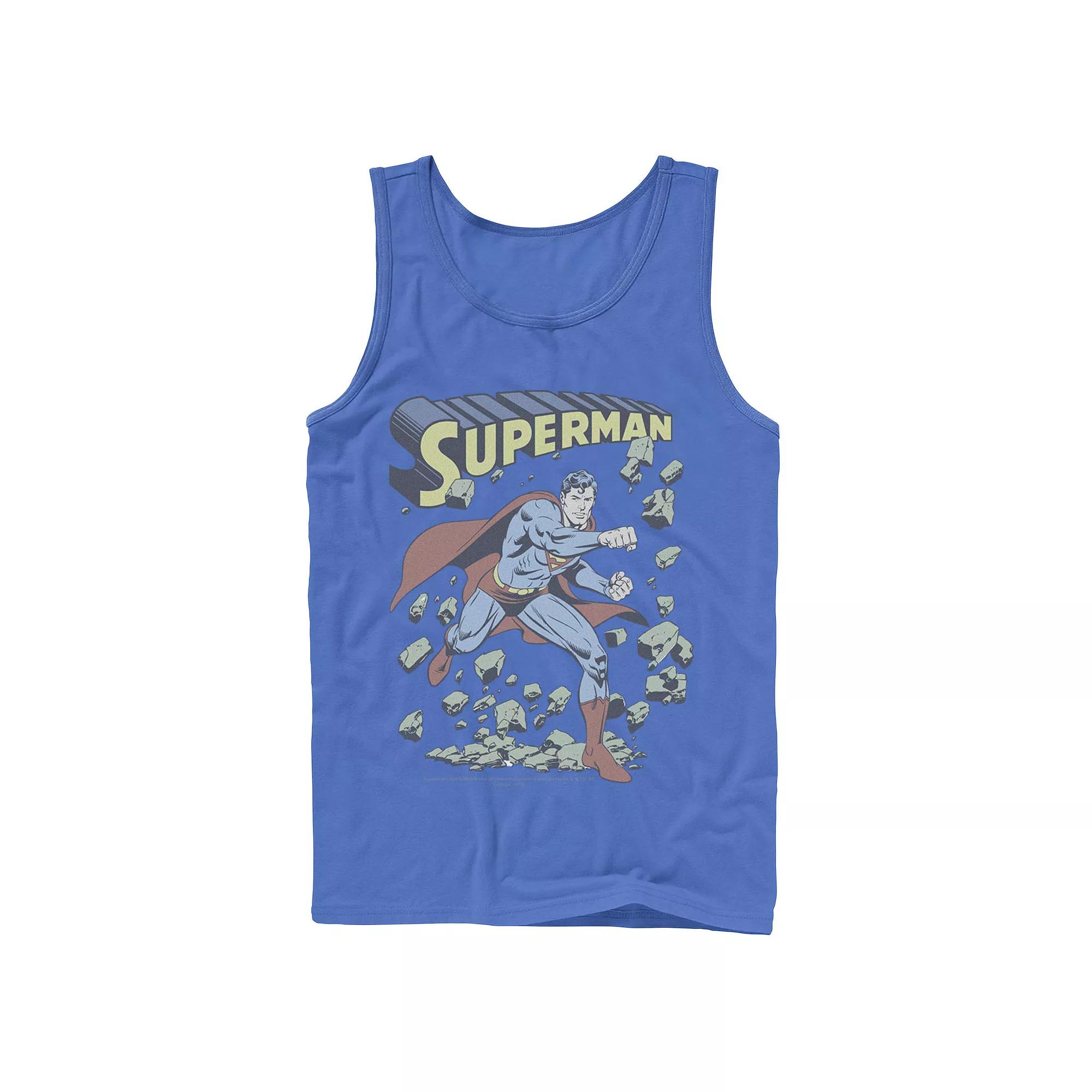 Men's DC Comics Superman With Rocks Vintage Poster Tank Top,  Product Image