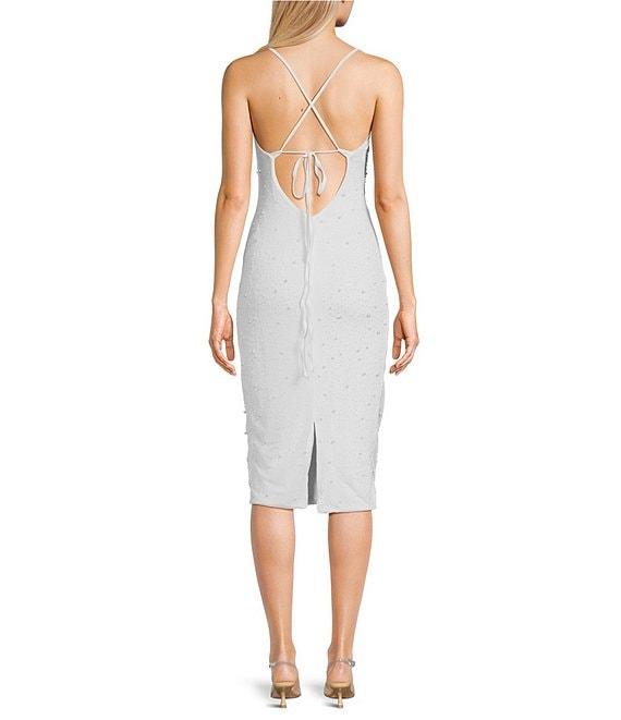 Midnight Doll Sleeveless Mash Pearl Midi Bodycon Dress Product Image