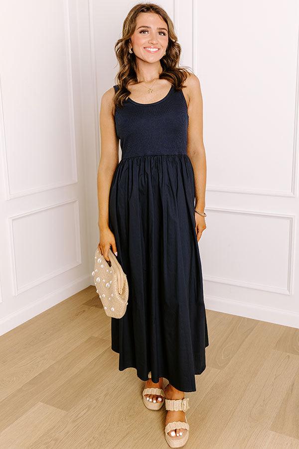 Courtyard Charm Midi Dress in Navy Product Image