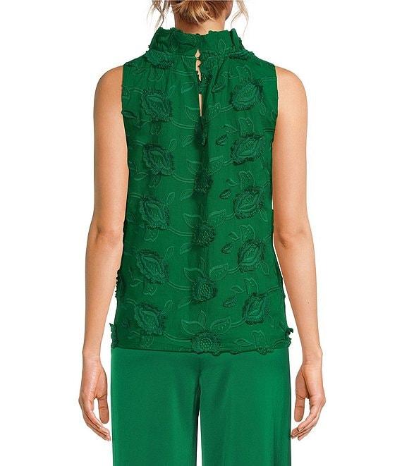 Abbey Glass Barbara Ruffle Mock Neck 3D Floral Detail Sleeveless Top Product Image