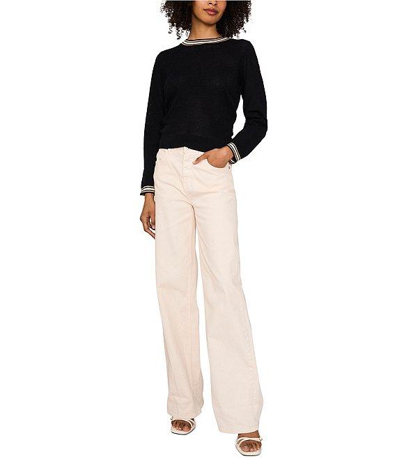 Vince Camuto Knit Stripe Round Neck Long Sleeve Cardigan Product Image