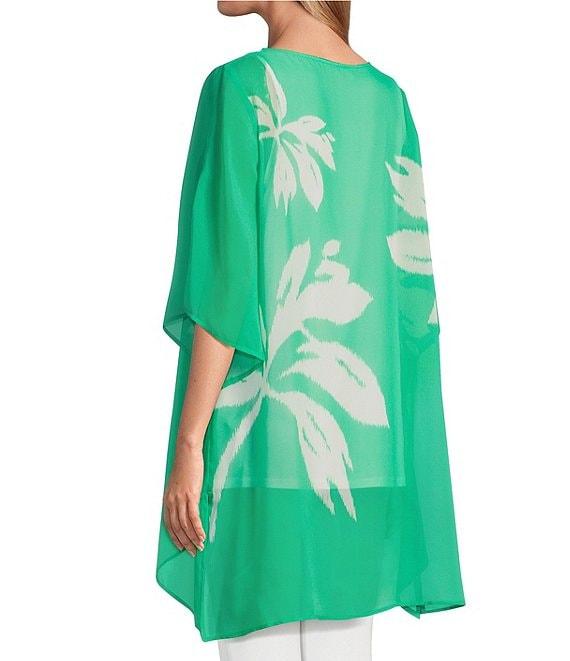 Slim Factor by Investments Simply Green Ikat Flower Placement Print Boat Neck 3/4 Sleeve Lined Tunic Product Image