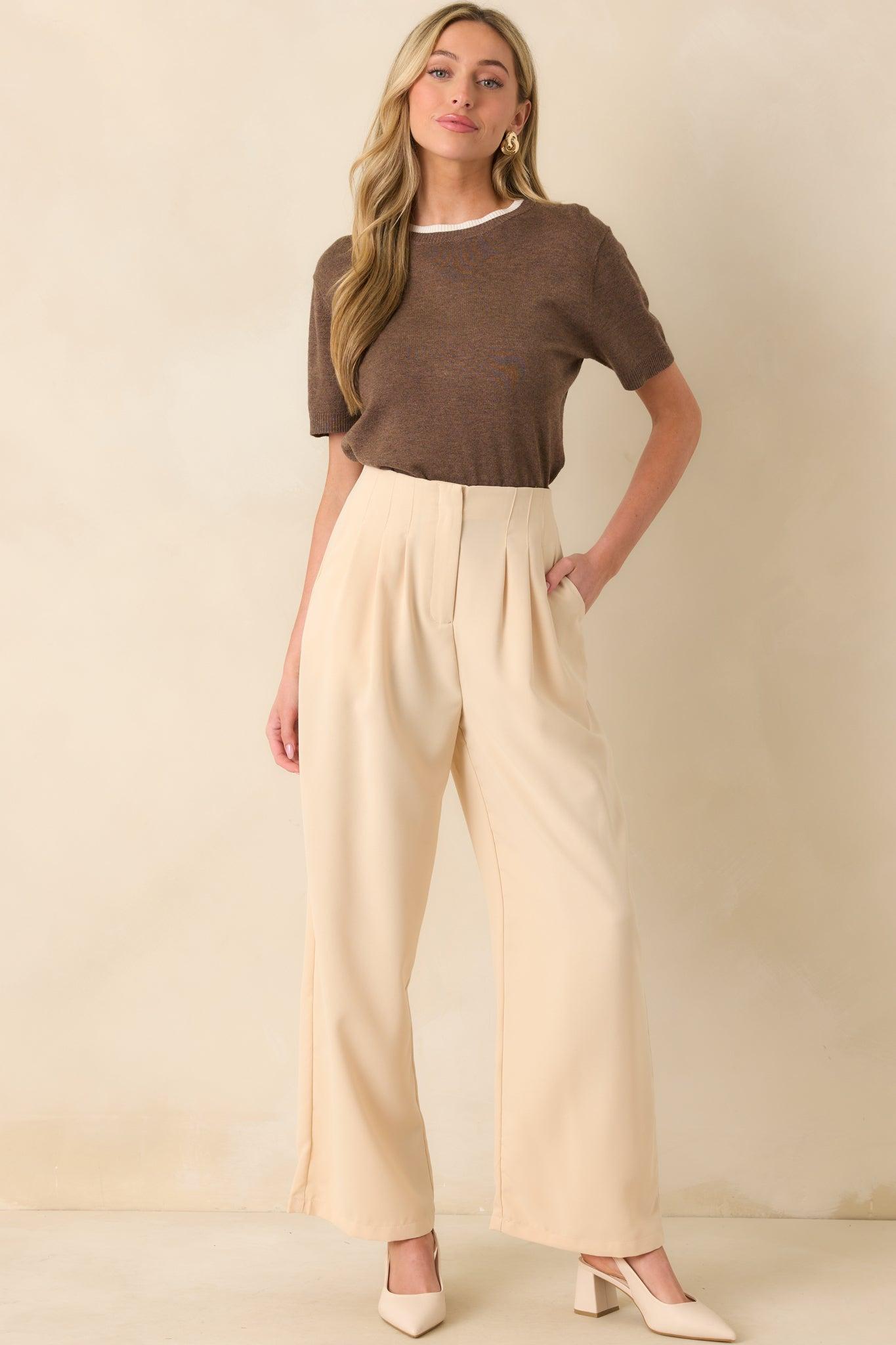 Windy Night Beige Wide Leg Pants Product Image