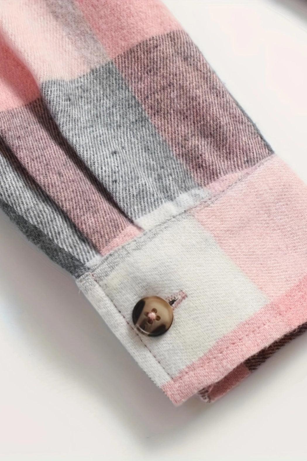 Autumn Pink Plaid Shirt Jacket Product Image