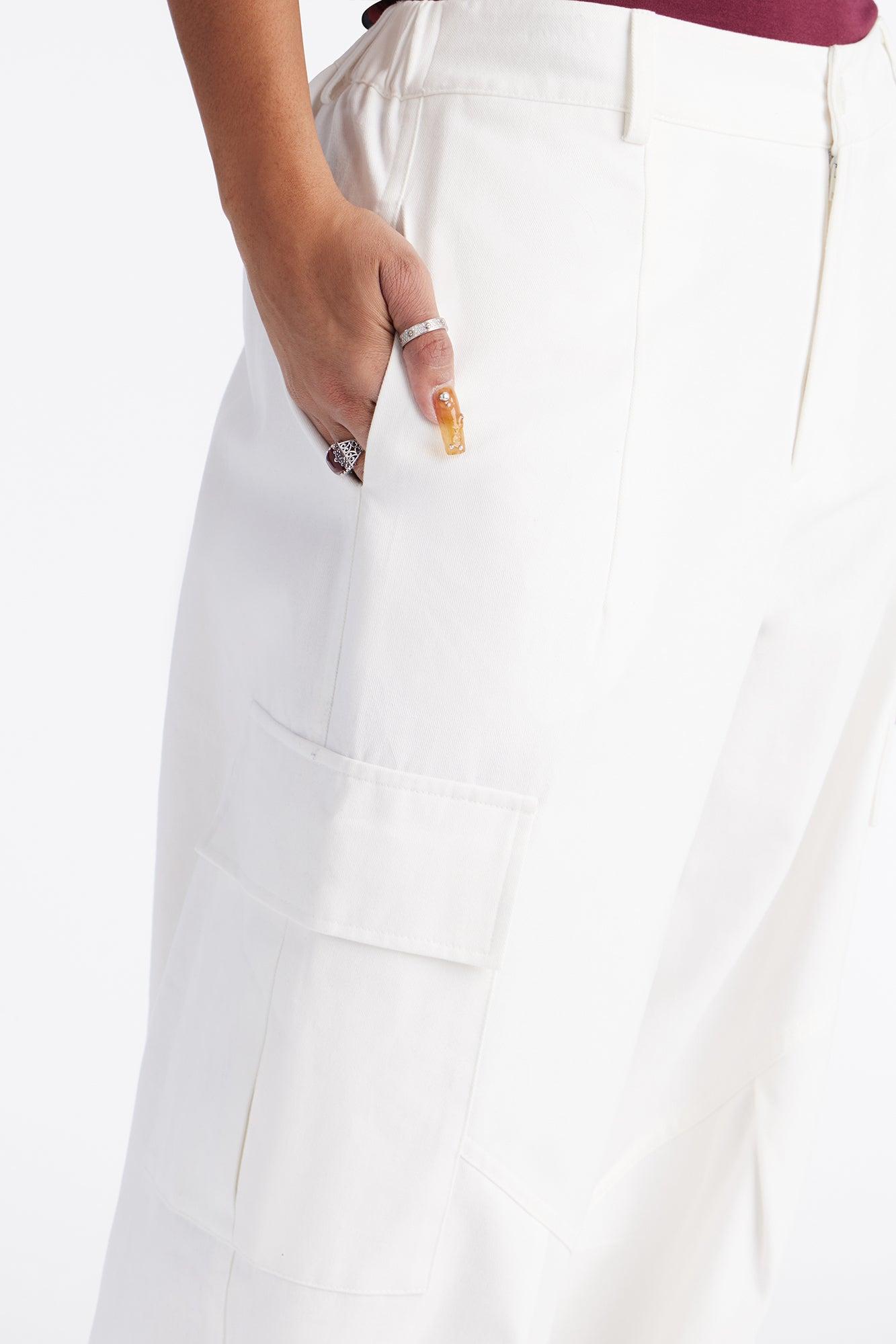 Aerin Mid Rise Cargo Jogger Pant 30″ - Ivory Female Product Image