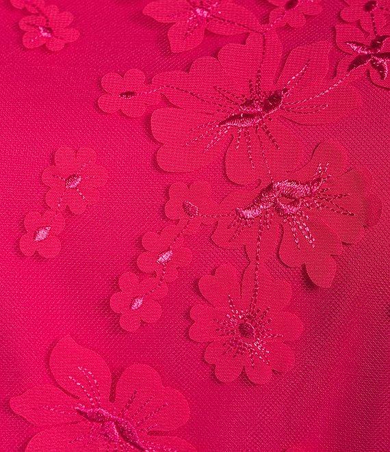 Eliza J Plus Size Short Puffed Sleeve Crew Neck 3D Floral Applique Shift Dress Product Image