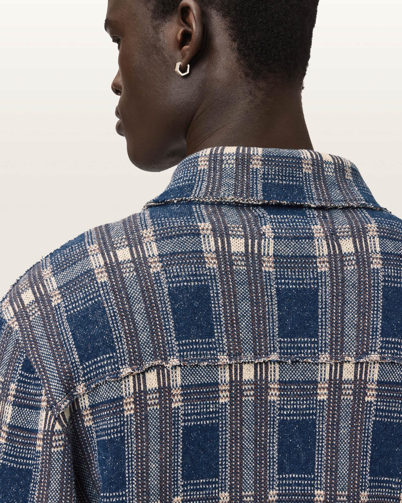 Solmar Knitted Check Cardigan MOONSTONE BLUE | ALLSAINTS US Product Image