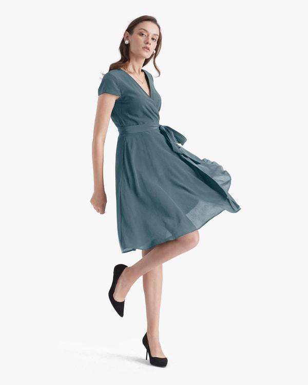 Figure Flattering Silk Wrap Dress Product Image