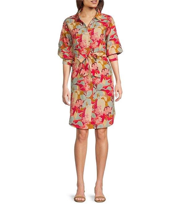 APNY Woven Floral Print Point Collar 3/4 Sleeves Shift Dress Product Image