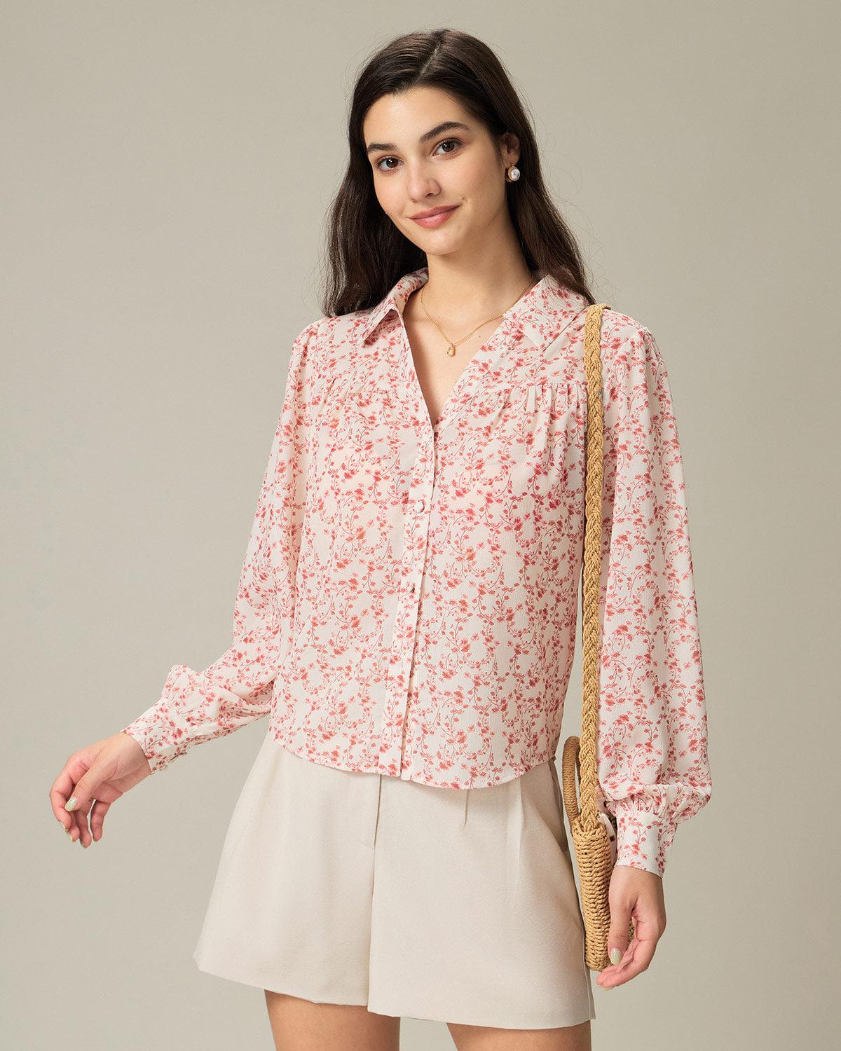 Red Floral Ruched Shirt Product Image