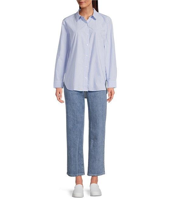 Eileen Fisher Organic Cotton Poplin Point Collar Long Sleeve Button Front Shirt Product Image
