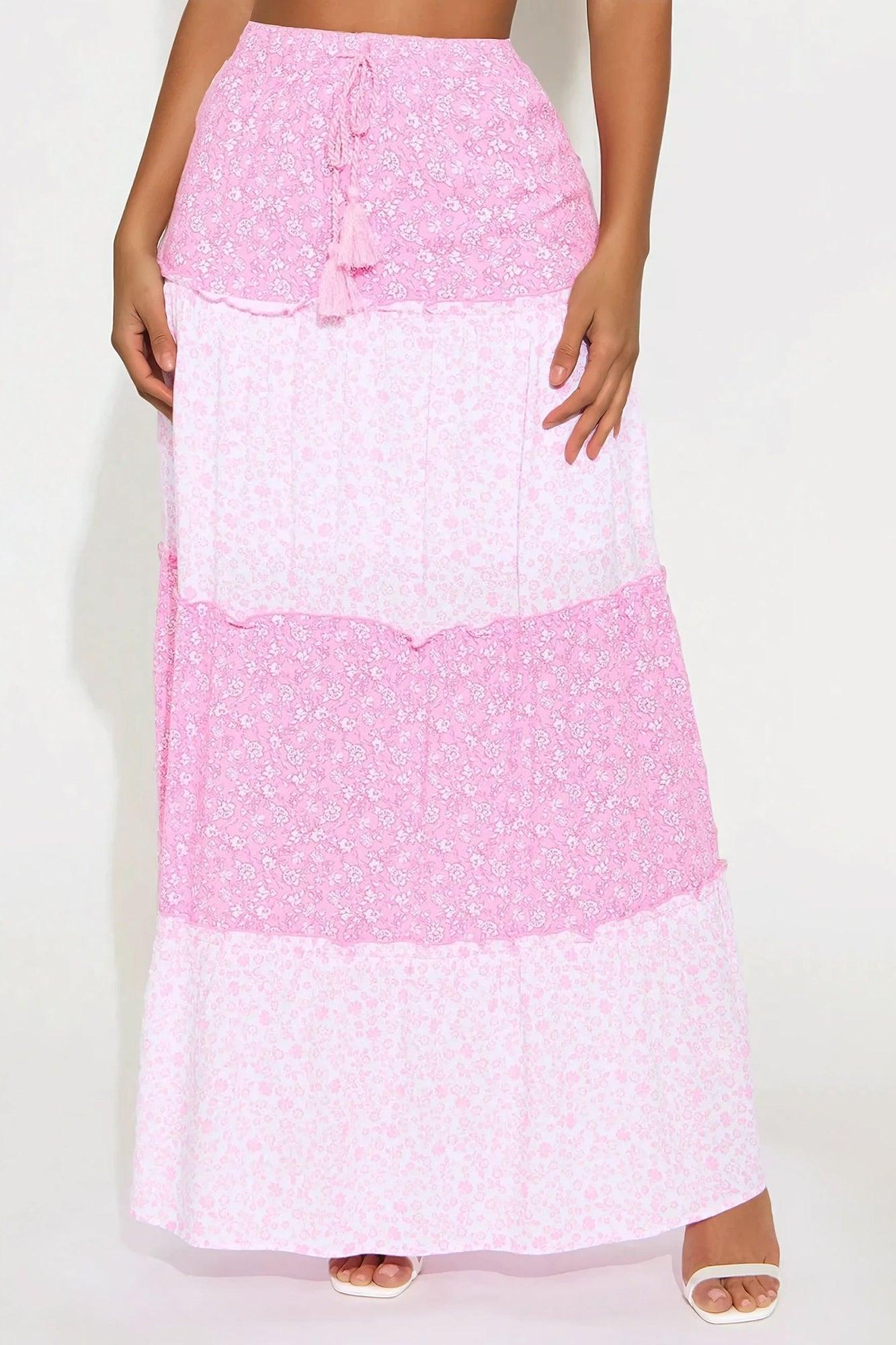 Analissa Floral Tiered Maxi Skirt - Pink/combo Product Image