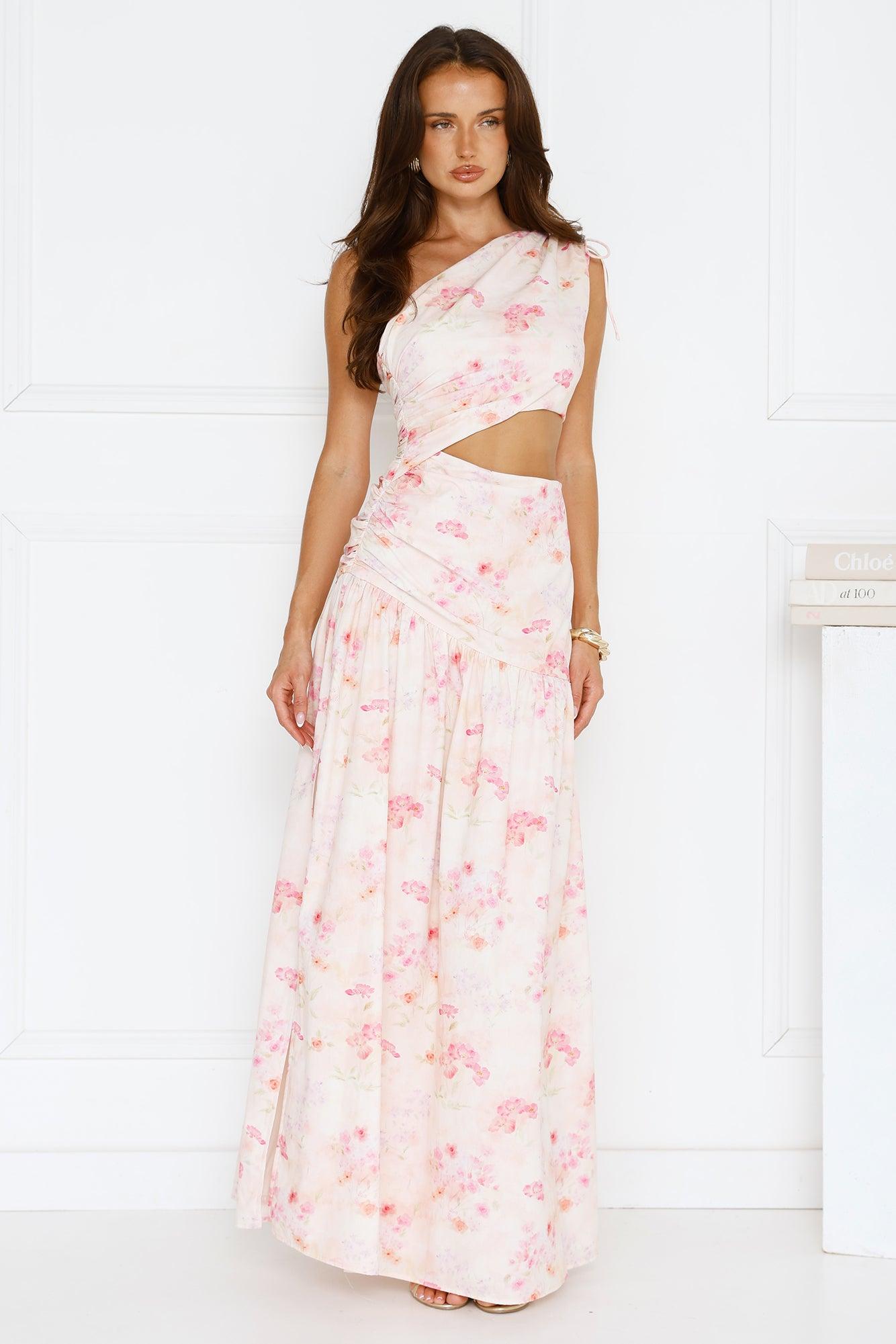 Summer Petals One Shoulder Maxi Dress Print Product Image
