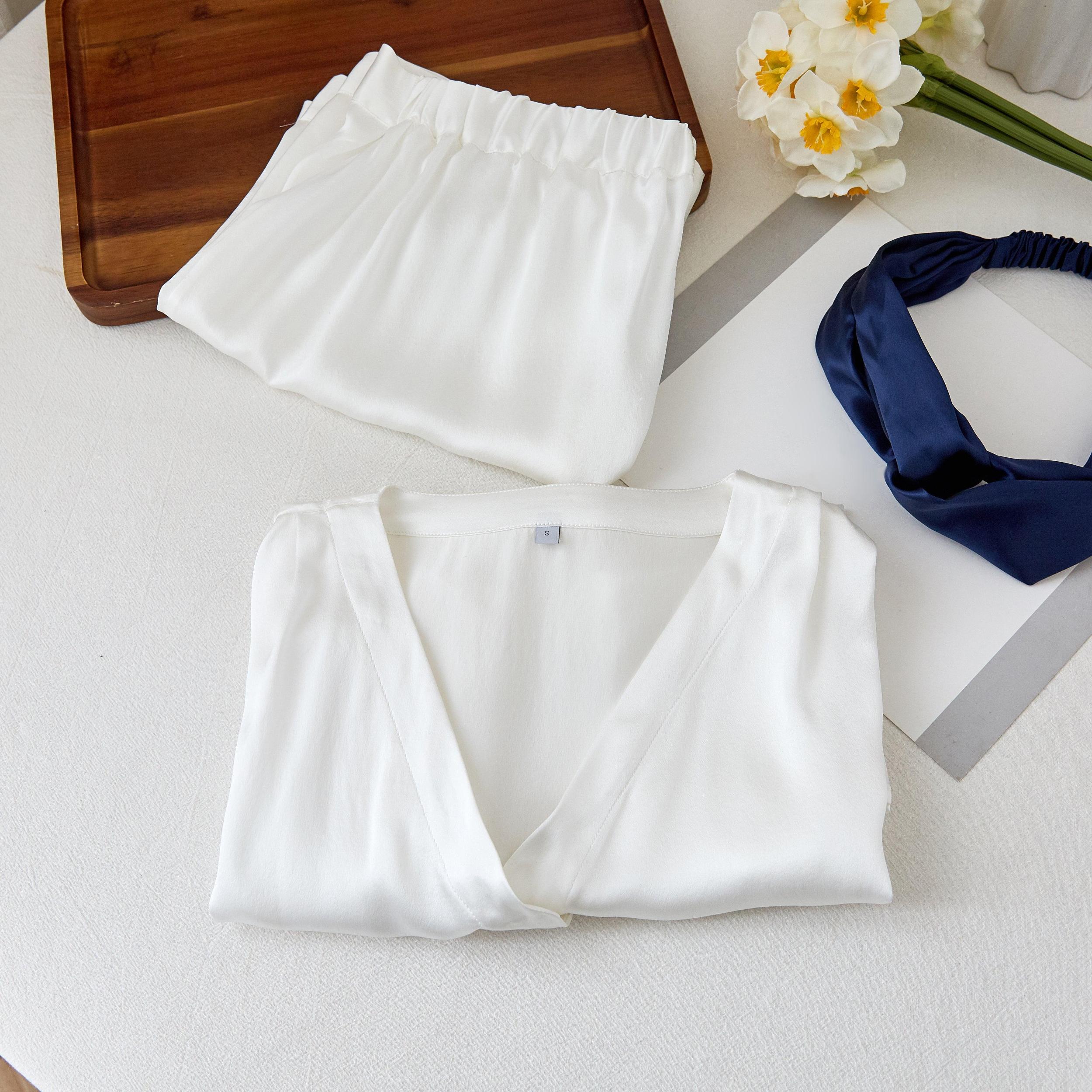 Pearl White Pure Mulberry Silk Top and Shorts Set | Soar Collection Product Image